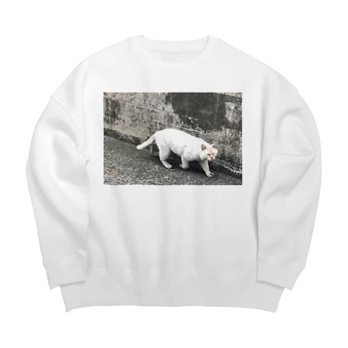 ふがふが白猫 Big Crew Neck Sweatshirt