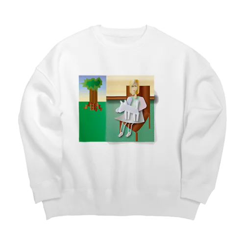 dog chair wood girl room  Big Crew Neck Sweatshirt