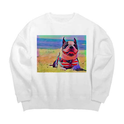 フレンチブルドッグイラスト Big Crew Neck Sweatshirt