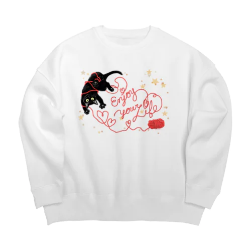 黒猫チョコちゃん毛糸あそび Big Crew Neck Sweatshirt