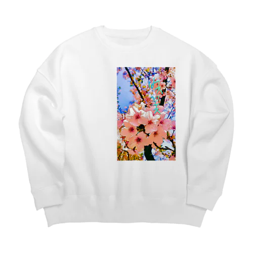 벚꽃 (桜) ハングル Big Crew Neck Sweatshirt