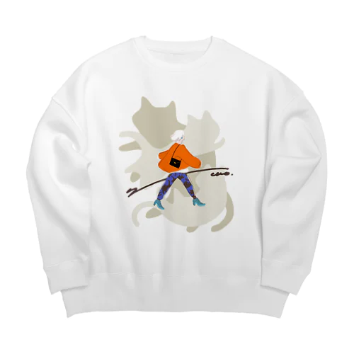 にゃんこ柄ガール Big Crew Neck Sweatshirt