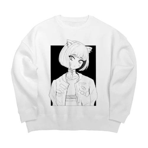 弱気ネコガール Big Crew Neck Sweatshirt