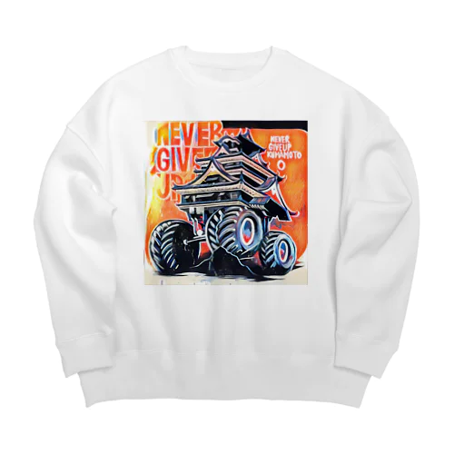 never give up KUMAMOTO  Big Crew Neck Sweatshirt