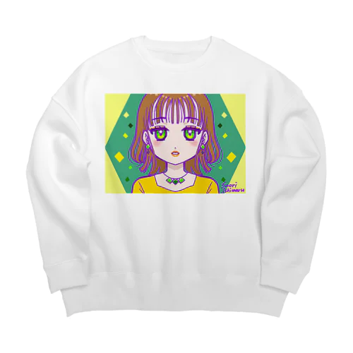 シースルーバングとゆるウェーブな女の子 Big Crew Neck Sweatshirt