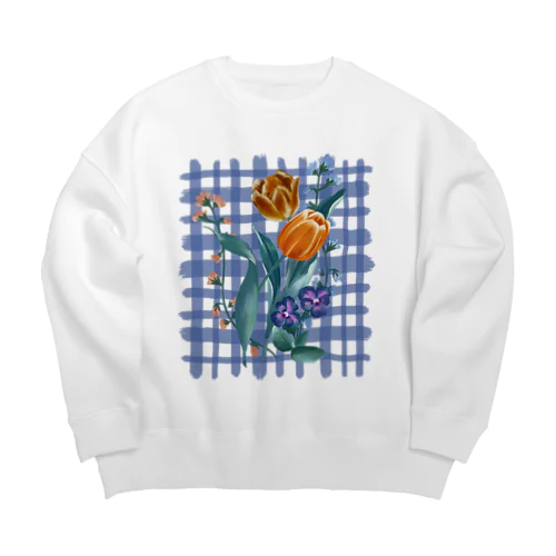 flower check/blue Big Crew Neck Sweatshirt