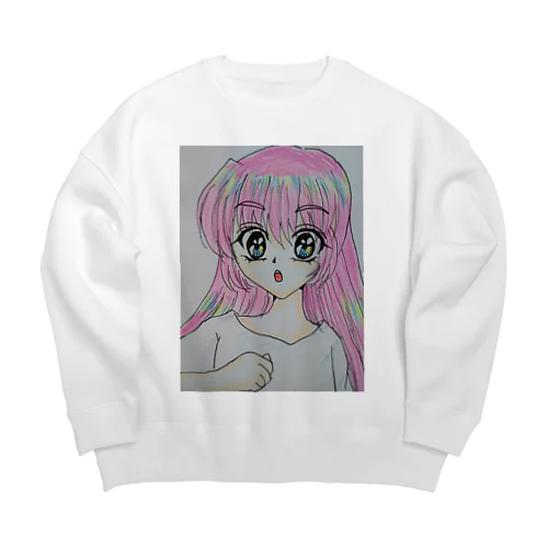 ピンク髪の女の子 Big Crew Neck Sweatshirt