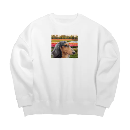 ミニダク front of チューリップ畑 Big Crew Neck Sweatshirt