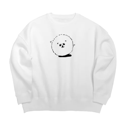 白　まんまるポメラニアン Big Crew Neck Sweatshirt