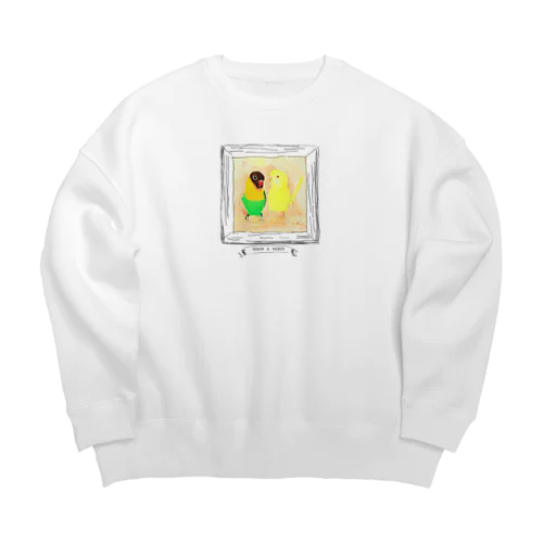 　インコ隊　手書きの額に飾ってみた『小６作品　仲良しインコの絵 Big Crew Neck Sweatshirt