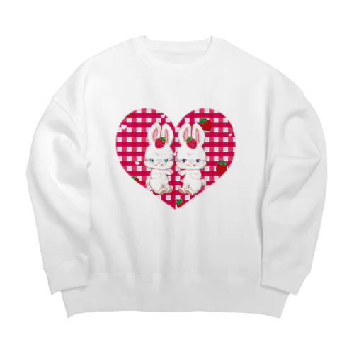 ふたごうさぎ(赤チェック) Big Crew Neck Sweatshirt