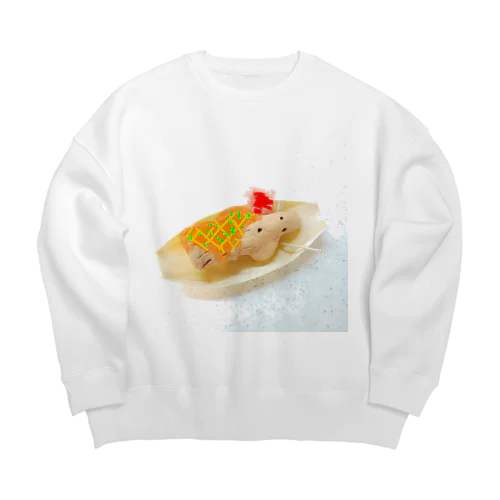 ミネラル豊富なはにわさん。タコ焼き風味 Big Crew Neck Sweatshirt