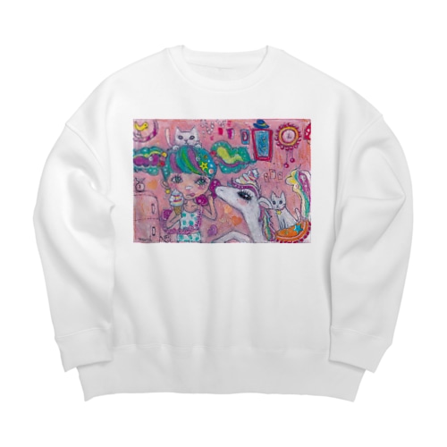 ぶりっ子ちゃんとくるくるソフトクリームユニコーンの日常 Big Crew Neck Sweatshirt