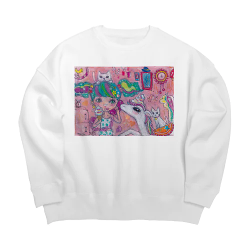 ぶりっ子ちゃんとくるくるソフトクリームユニコーンの日常 Big Crew Neck Sweatshirt