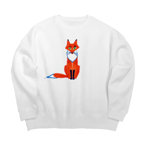 きつね（お座り） Big Crew Neck Sweatshirt