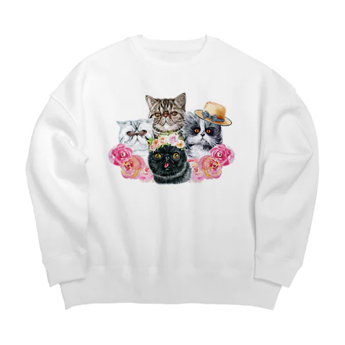 仲良し！ぺちゃかわ猫ちゃんたちのバカンス。 Big Crew Neck Sweatshirt