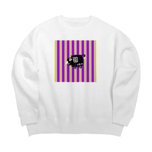 【黒】紫黄色ストライプ羊 Big Crew Neck Sweatshirt