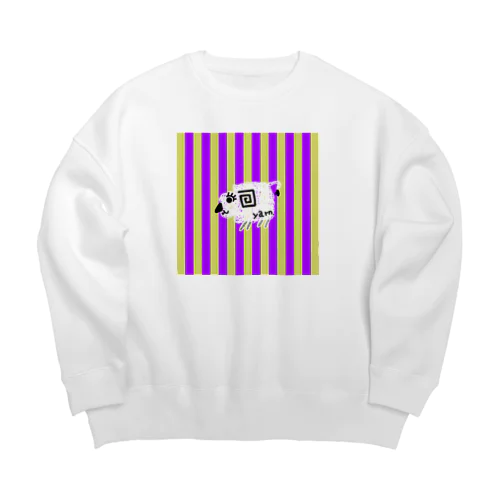 【白】紫黄色ストライプ羊 Big Crew Neck Sweatshirt