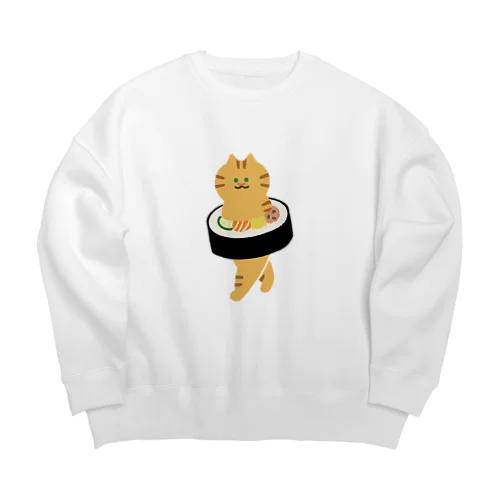 【大】太巻きを自らに巻きつけて運ぶねこ Big Crew Neck Sweatshirt