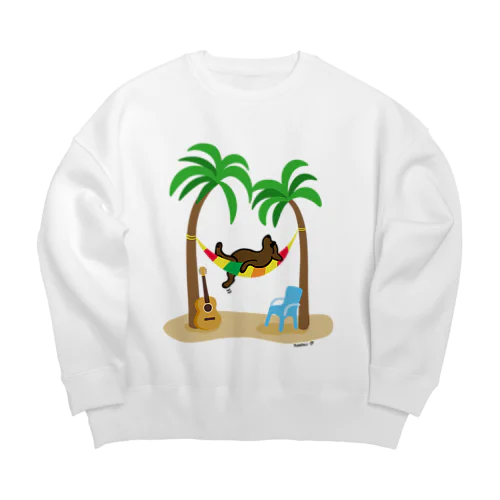 ヤシの木の下でお昼寝するチョコレートラブラドール Big Crew Neck Sweatshirt