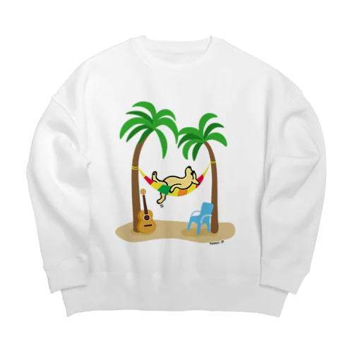 ヤシの木の下でお昼寝するイエローラブラドール Big Crew Neck Sweatshirt