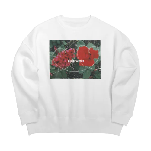 赤い仲良しお花のスウェット Big Crew Neck Sweatshirt