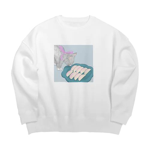 桃つまみぐいにゃんこ Big Crew Neck Sweatshirt