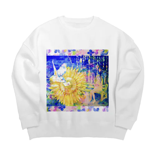 向日葵と翡翠・紫陽花の花びら（正方形） Big Crew Neck Sweatshirt
