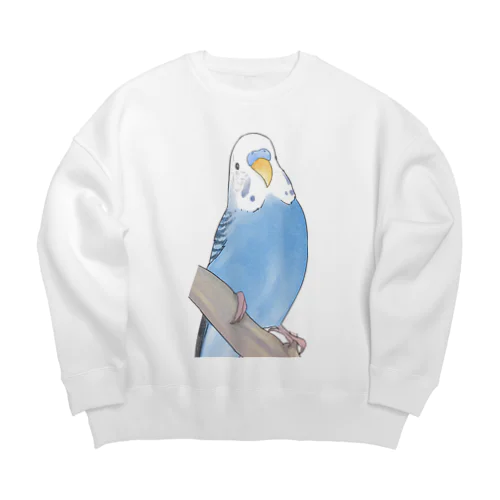 セキセイインコちゃんと止まり木【まめるりはことり】 Big Crew Neck Sweatshirt