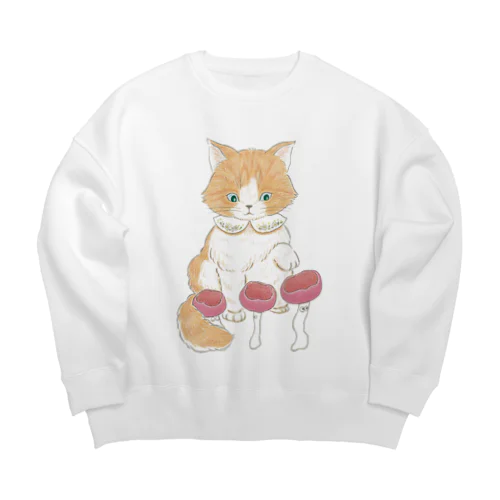 ふわふわネコとウスベニコップタケ Big Crew Neck Sweatshirt