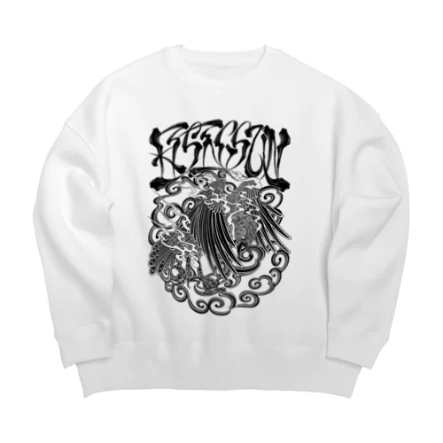 Rising sun Crow (Black Print) Big Crew Neck Sweatshirt