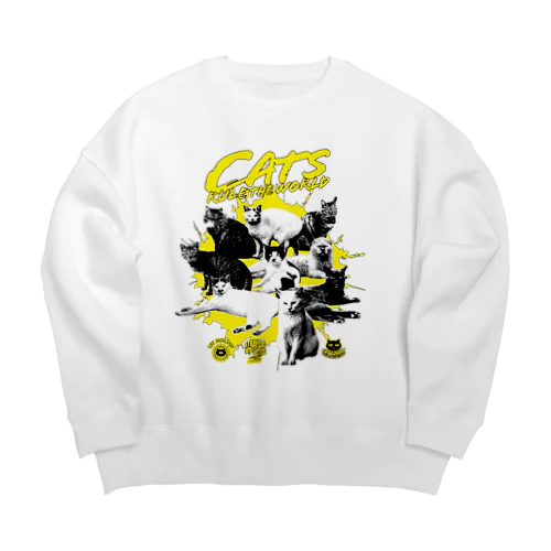 猫が世界を支配する（黄） Big Crew Neck Sweatshirt