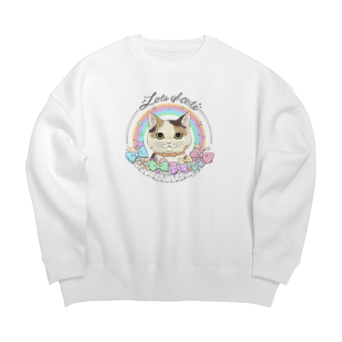 Lots of cute 〜フリルとリボンと三毛猫と〜 Big Crew Neck Sweatshirt