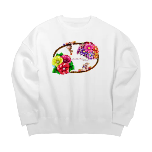 Beautiful Autumn 秋絵柄＋リス Big Crew Neck Sweatshirt