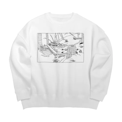 寄り道 線画 Big Crew Neck Sweatshirt