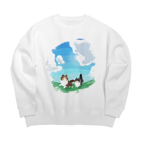 シェルティ2匹×青空の下の草原 Big Crew Neck Sweatshirt