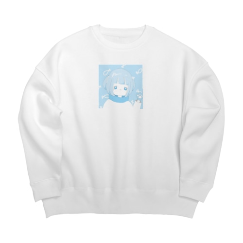 水色の女の子ハイネック Big Crew Neck Sweatshirt