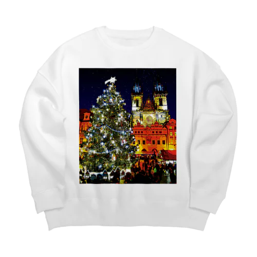 プラハ 夜のクリスマスツリーとティーン教会 Big Crew Neck Sweatshirt