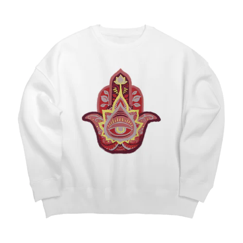 誕生石色✋ハムサの手（1月・ガーネット） Big Crew Neck Sweatshirt