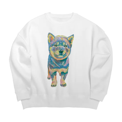 油絵カラフル黒シバっ子 Big Crew Neck Sweatshirt