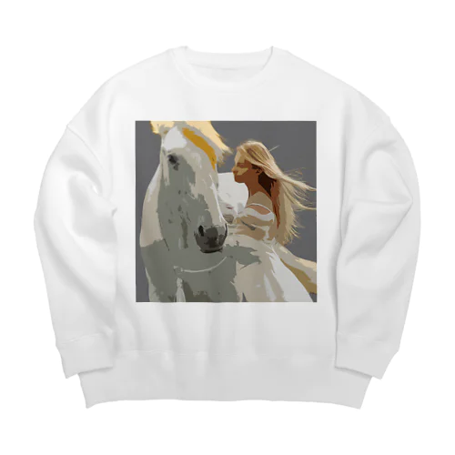 white　pair 　絵画タッチ Big Crew Neck Sweatshirt