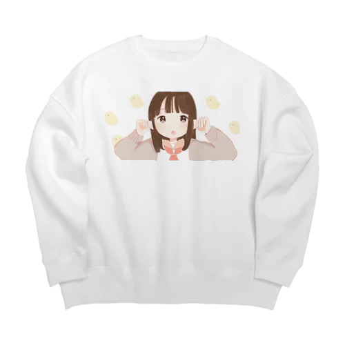 耳をひっぱる女の子 Big Crew Neck Sweatshirt