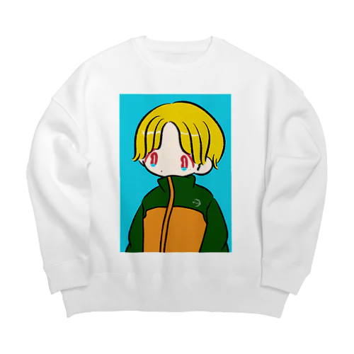 向き合いボーイ(青) Big Crew Neck Sweatshirt