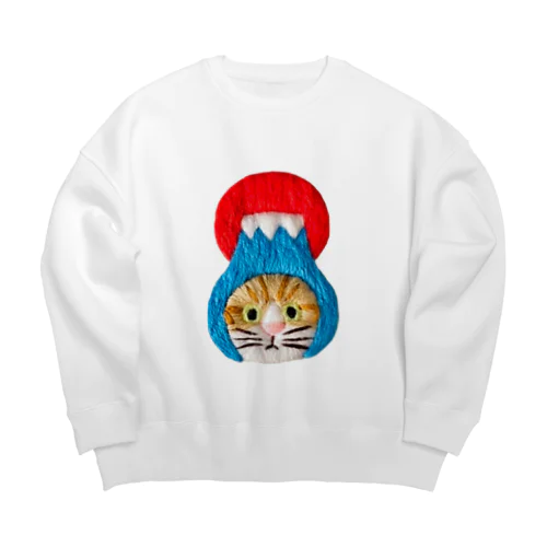 かぶる猫[富士山(初日の出)ver.](茶白猫) Big Crew Neck Sweatshirt