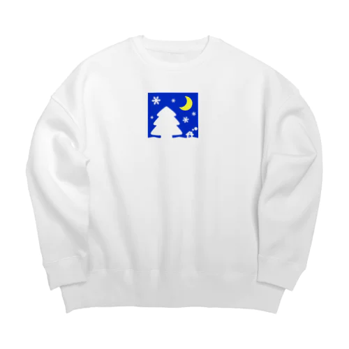 大きな木と月が浮かぶかわいい雪景色（黄色） Big Crew Neck Sweatshirt