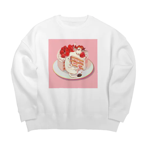 オコジョとエナガ　いちごケーキもぐもぐ Big Crew Neck Sweatshirt