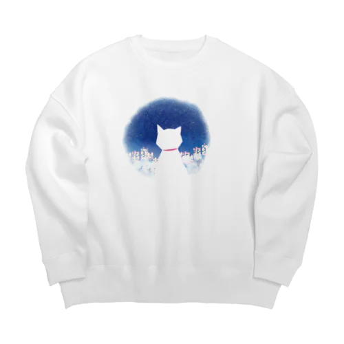 夜のネオンと猫 Big Crew Neck Sweatshirt