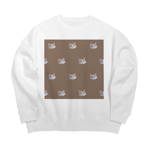 お昼寝ネコチャン　総柄ブラウン Big Crew Neck Sweatshirt