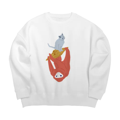 猫&ナマケモノ⇒UFO捕獲編 Big Crew Neck Sweatshirt