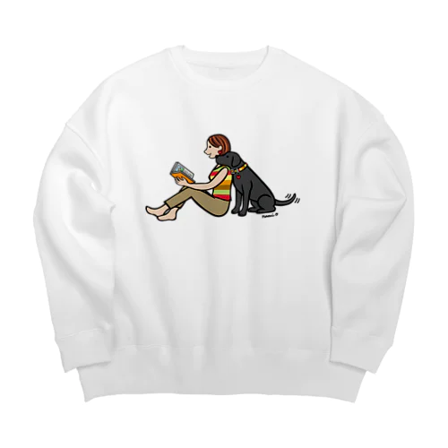 ブラックラブラドールとママの読書の時間 Big Crew Neck Sweatshirt